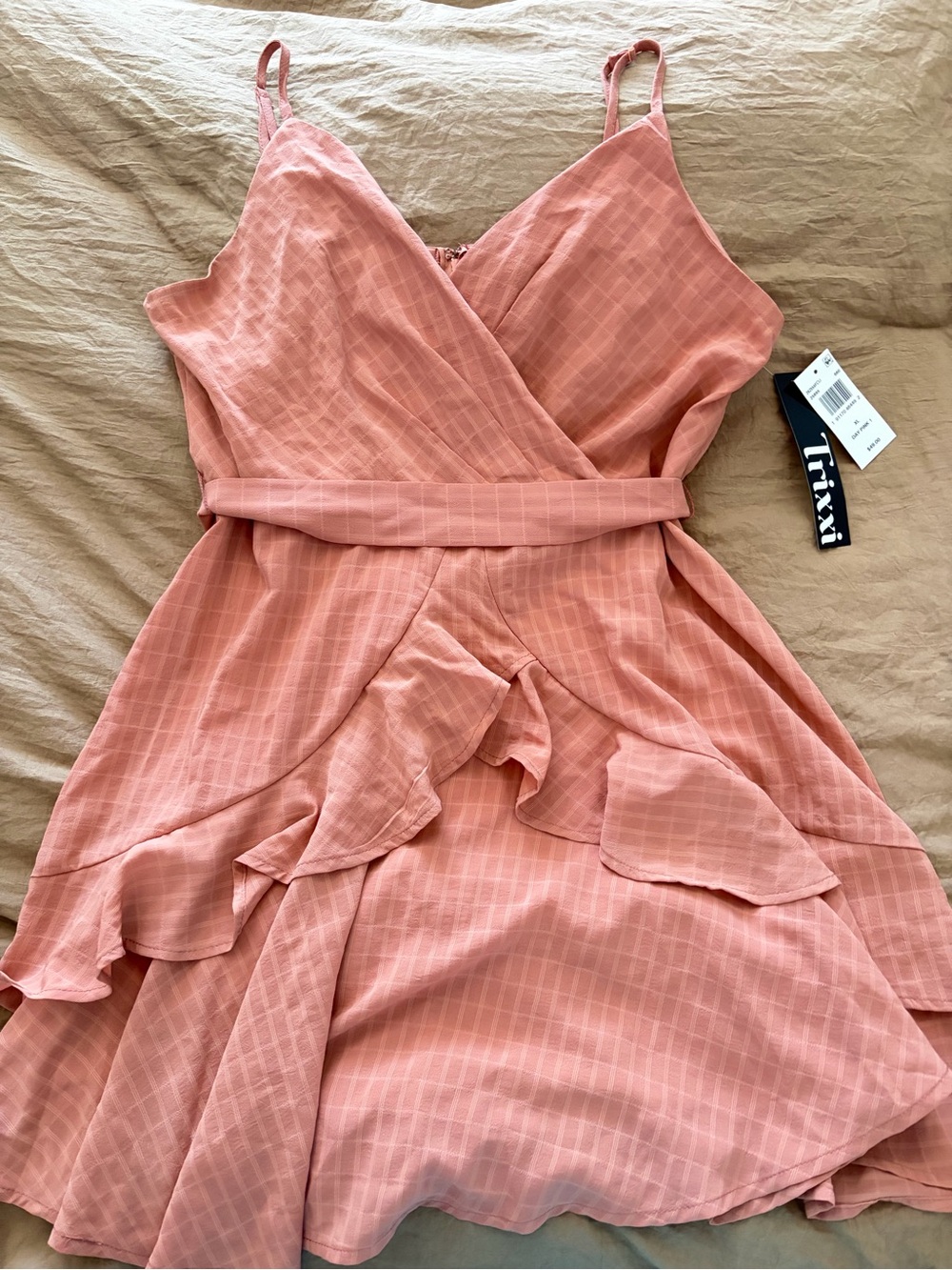 Trixxi Dusty Rose Ruffle Wrap Mini Dress